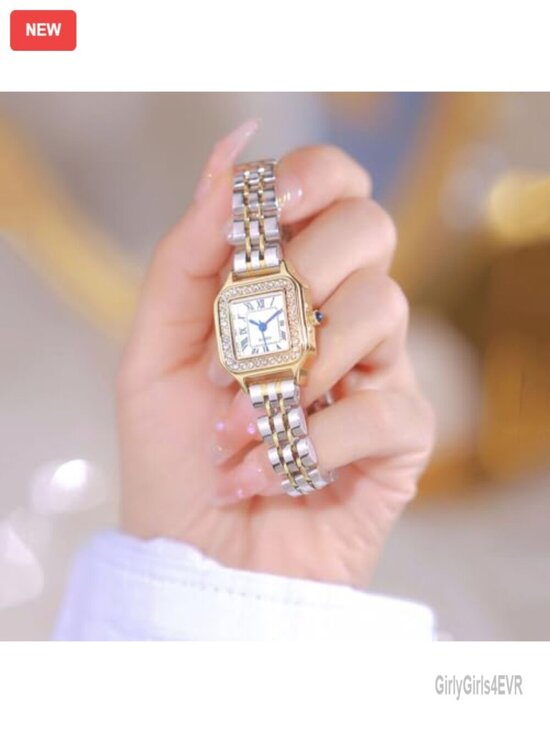 Square Diamond Accent Dress Watch Stainless Steel Bracelet Analog Quartz main image 6